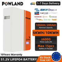 POWLAND 48V Powerwall 51.2V 200Ah 100Ah LiFePO4 Battery 6000+ Cycle CAN RS485 16S BMS 5KWH 10KWH For PV Solar Off/On Grid