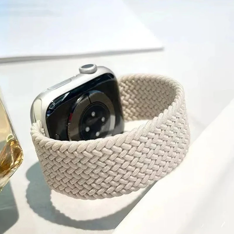 حزام نايلون لساعة أبل 44 مللي متر 45 46 49 38 40 41 42 مللي متر مضفر سولو حلقة سوار iWatch سلسلة 10 9 8 7 6 5 4 SE Ultra 2