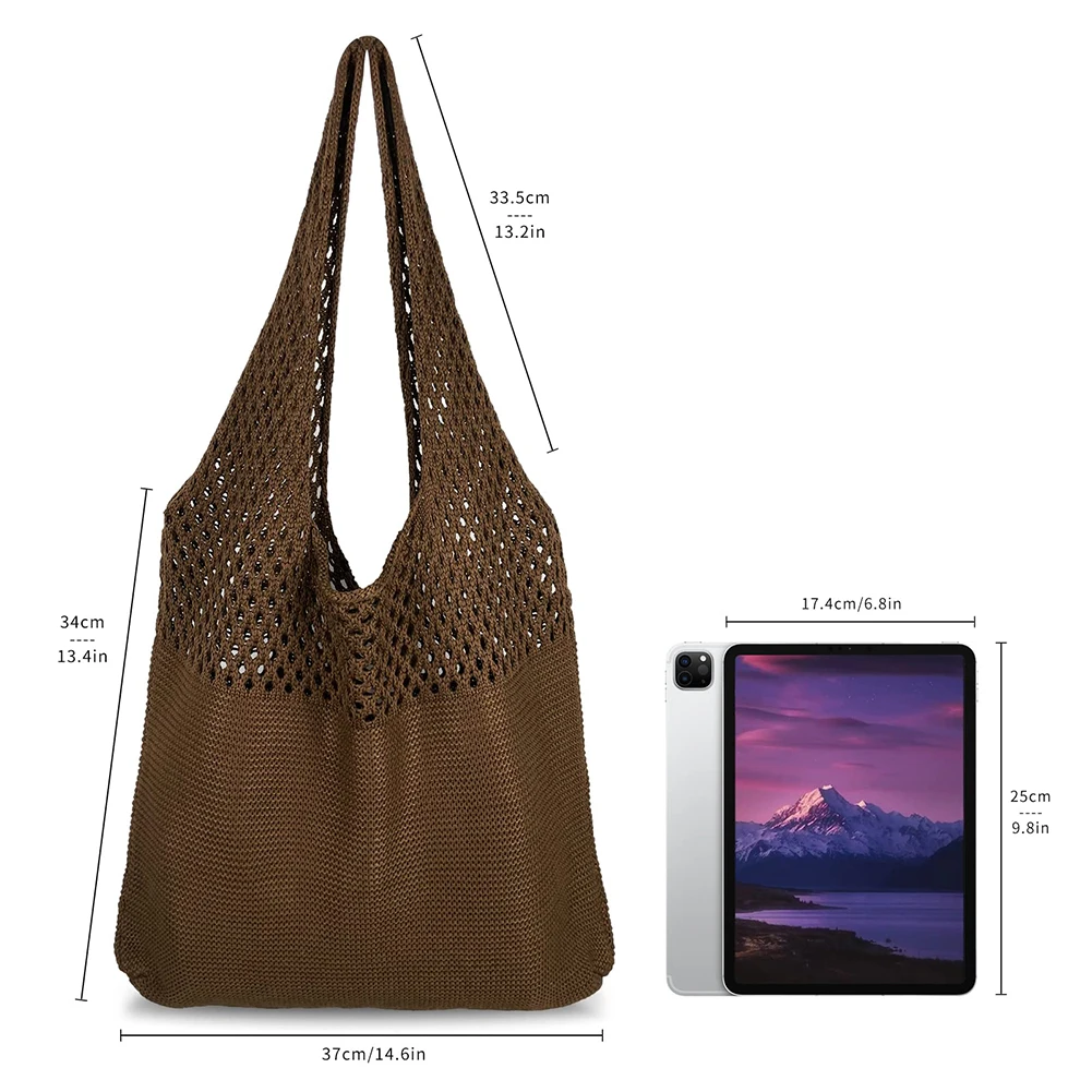 

Retro Hollow Woven Shoulder Bags Women Knit Handbags Summer Beach Crochet Totes
