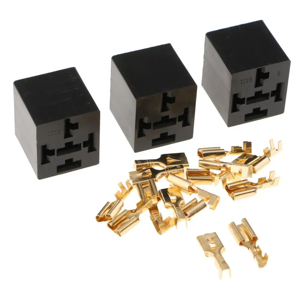 3Pcs/Set 5 Pin Automotive Relay Socket Connector with Terminals 40A