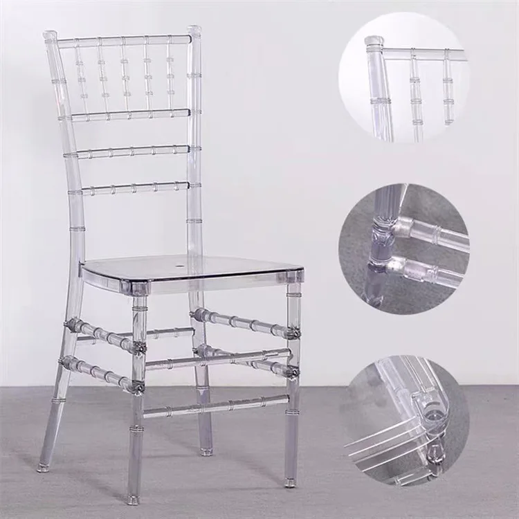 Silla de boda de 20 piezas, silla acrílica de bambú transparente, asiento de cristal para banquete, decoración de silla de comedor de Hotel familiar