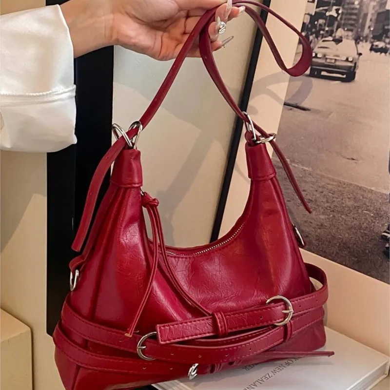 

JIAERDI популярная девушка ретро красная байкерская сумка подмышками женская искусственная кожа большая вместительная поясная сумка модный тренд универсальные сумки на плечо