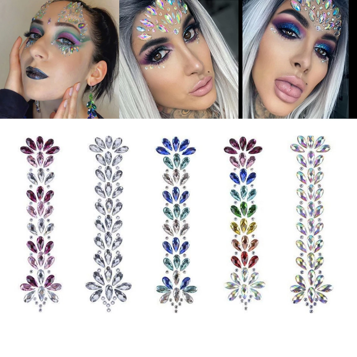 1Pc DIY Festival Rhinestone Face Stickers Hair Decoration Gems Stickers Head Decoration Forehead Stickers Crystal Tattoo Sticker