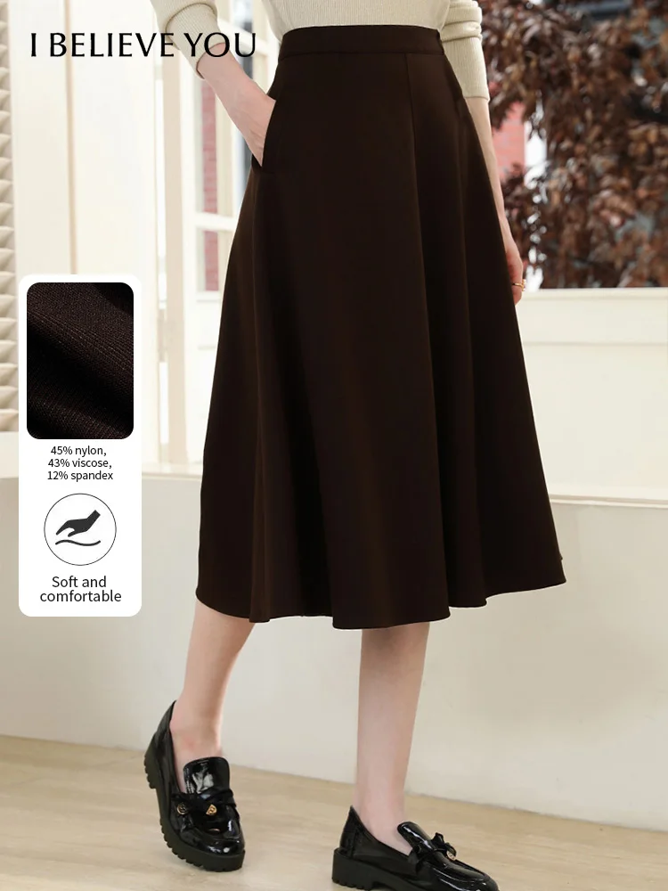 

Женские юбки I BELIEVE YOU, осень 2022, коричневая ретро-коричневая расклешенная юбка трапециевидной формы с эластичной резинкой на талии, одежда для работы, юбка с высокой талией 2253026171
