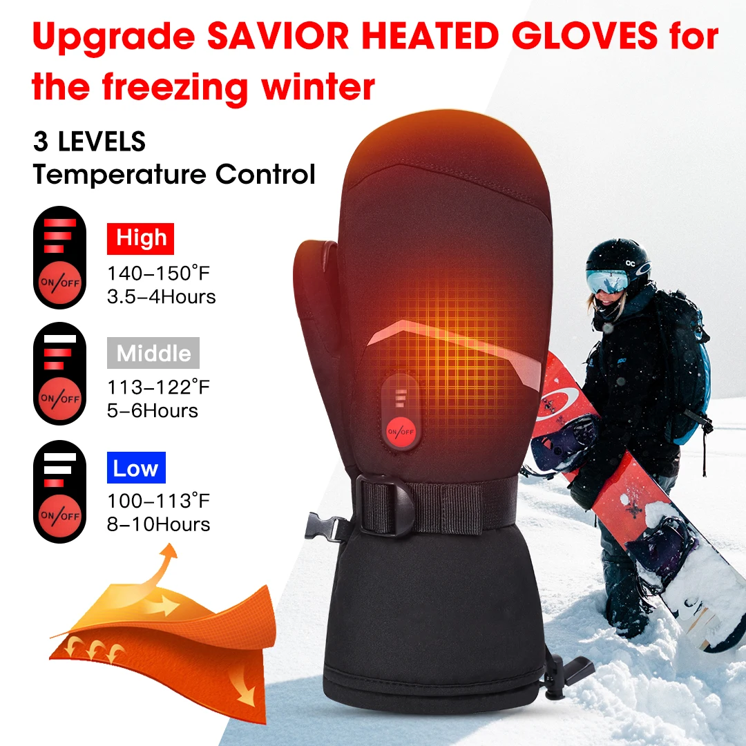 

SAVIOR HEAT Winter Electric Heated Gloves For Men Women Riding Ski Fishing Waterproof Rechargeable Battery Heating Thermal Wamer