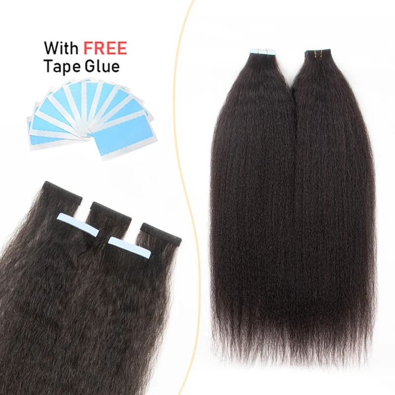 

Invisible Kinky Straight Tape In Hair Extensions Injected Seamless PU Tape ins Cuticle Remy Quality 20PCS For Side Hair Volume