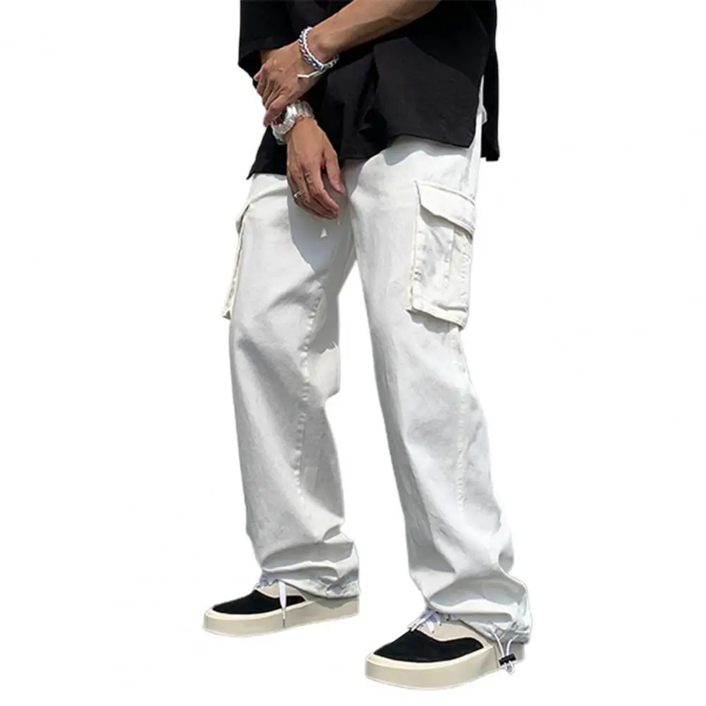 

Chic Men Trousers Full Length Great Stitching Energetic Multi Pockets Elastic Waist Men Trousers