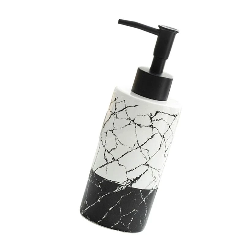 

652F Marble Ceramic Soap Dispenser 185mm Height 300ml Reusable & Refillable for Lotion & Body Wash Home Liquid Storage