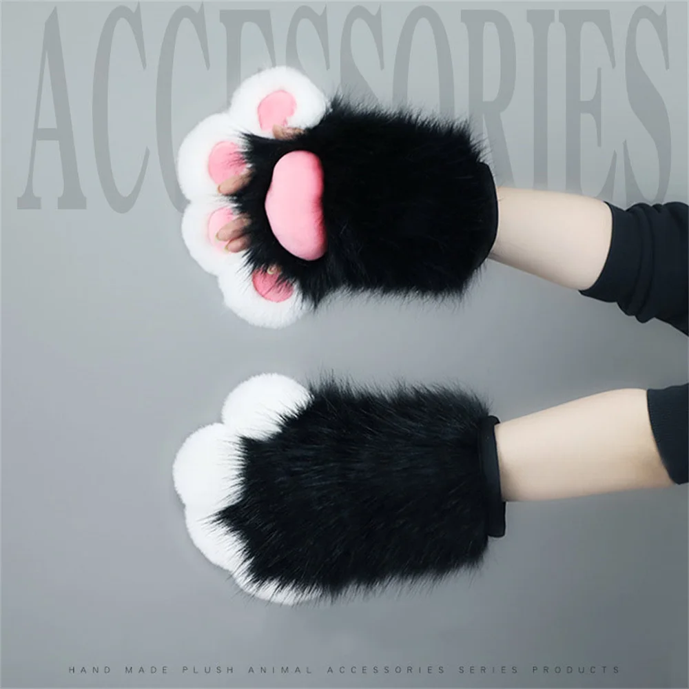 4 Colors Large Meat Mat Paw Cosplay Props Kawaii Cute Cat Paws Furry Comic Claw Fingerless Gloves Half Finger Gloves Fursuit