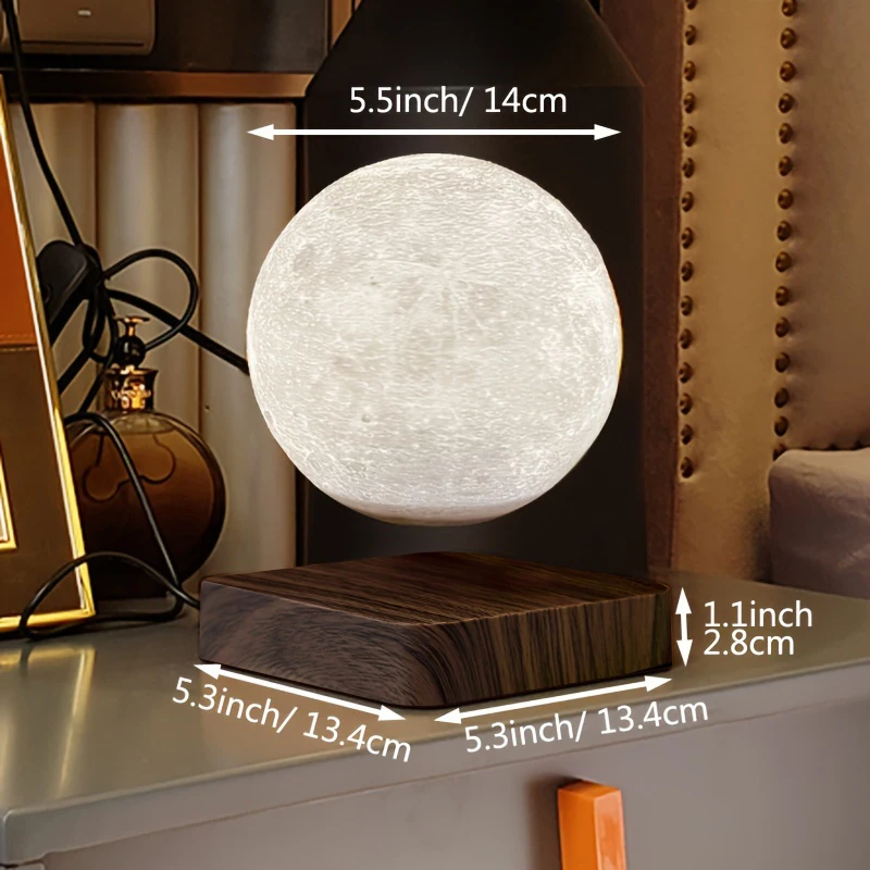 Zwevende maan magnetisch zwevend nachtlampje, 3 kleurtemperatuur, creatieve tafel 3D LED-lamp met houten voet voor cadeaukantoor