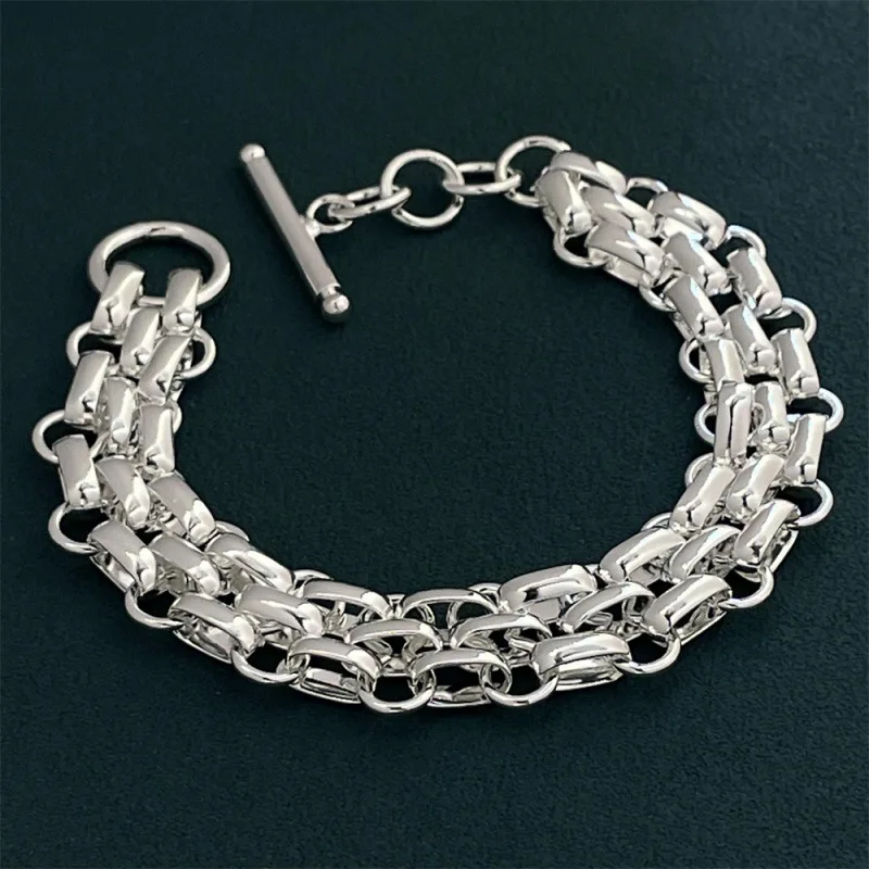 925 Sterling Silver Bracelet TO Three-row Bracelet Women's Simple Fashion Bracelet Birthday Wedding Anniversary Jewelry Gift view 2