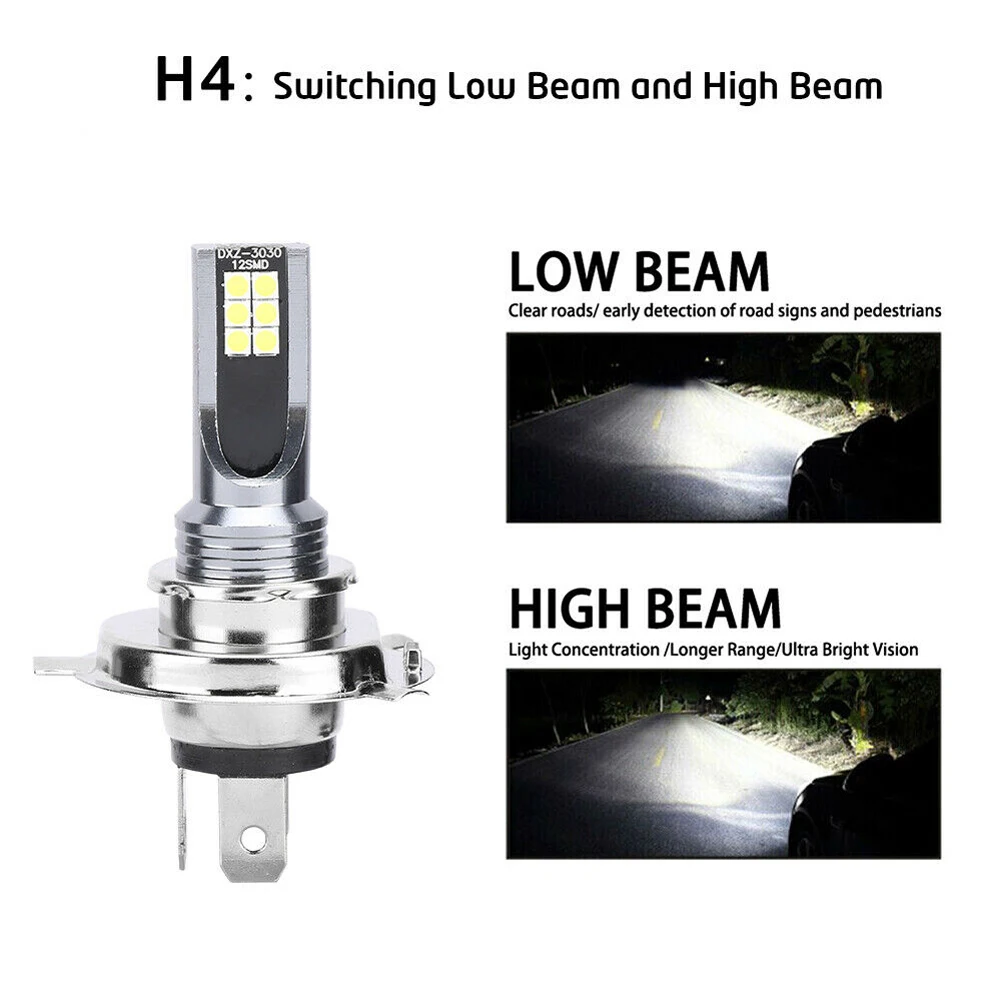 2PCS 12V-24V LED H4 Headlight Bulb Kit High Low Beam Cool White 6500K Car Headlamp 6000K Auto Headlight Bulbs 14000LM Lighting