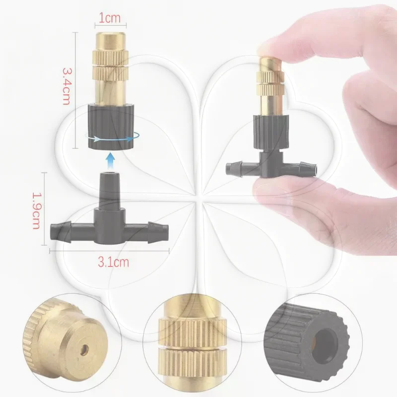 Brass Misting Nozzles Adjustable Rustproof Atomizing Spray for Garden Irrigation Plant Watering Trampoline Mist Cooling