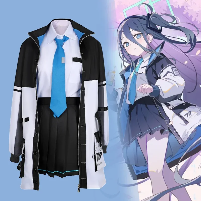 تندو أريسو تأثيري زي مع شعر مستعار ، لعبة أرشيف الأزرق ، زي المدرسة الثانوية ، حفلة هالوين للنساء والفتيات