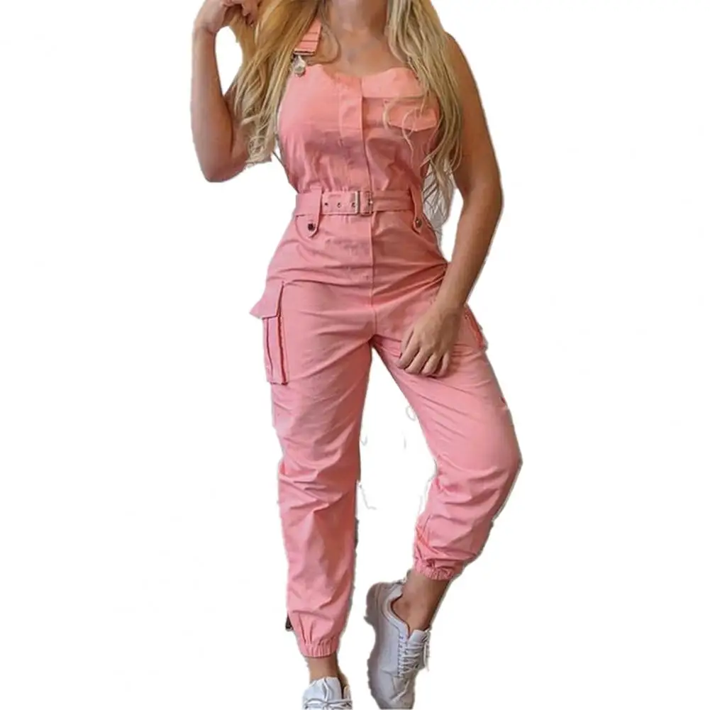 เสื้อผ้าผู้หญิงหญิงแฟชั่นแขนกุด Cargo Jumpsuit เอวสูง Street Trend ผู้หญิงยาว Jumpsuits