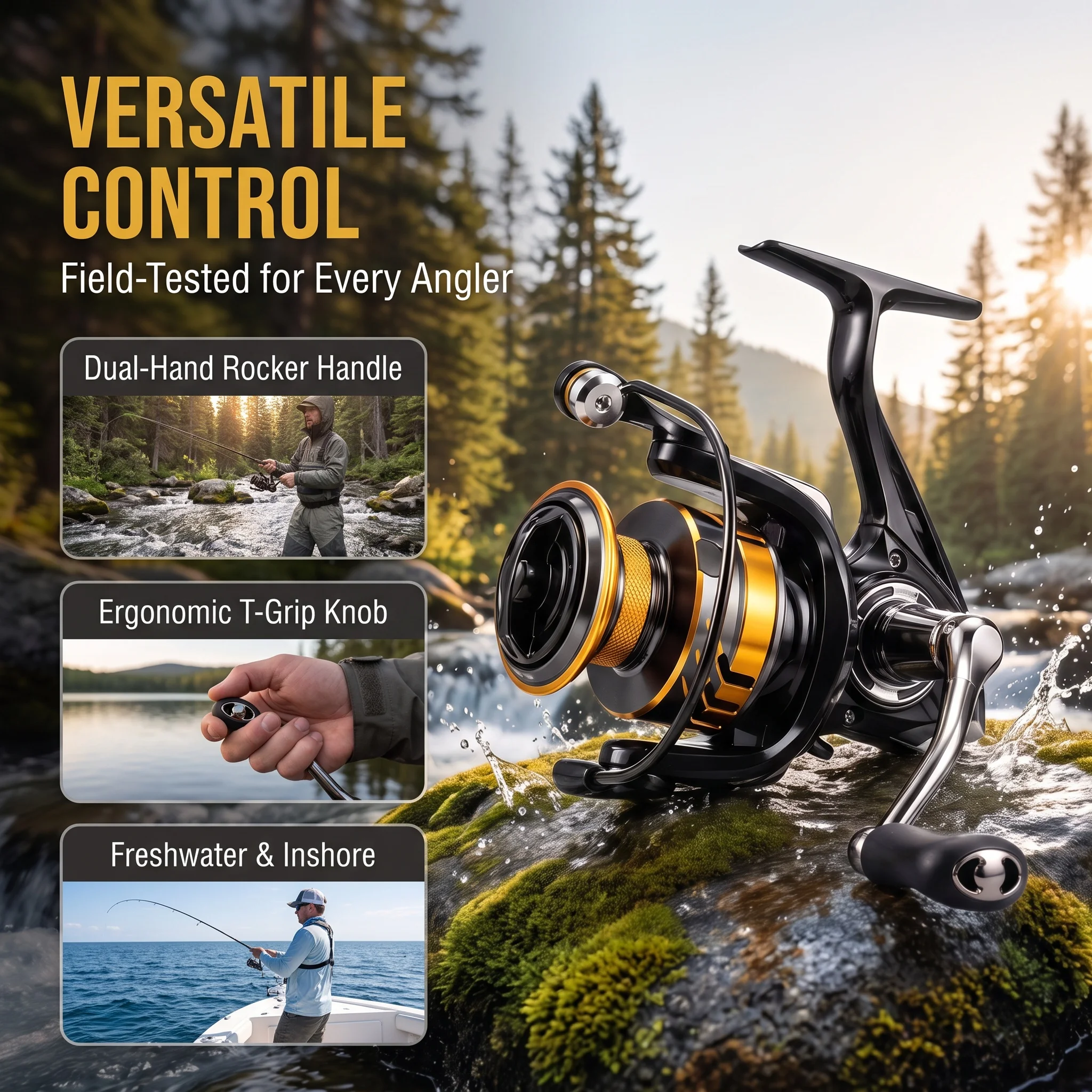 Carretilha de Pesca Spinning Goture 3000 9+1BB Relação de Engrenagem 5.2:1 Arrasto Máximo 13.2Lbs Bobina Leve CNC 9.5oz Equipamento de Pesca Esquerda/Direita