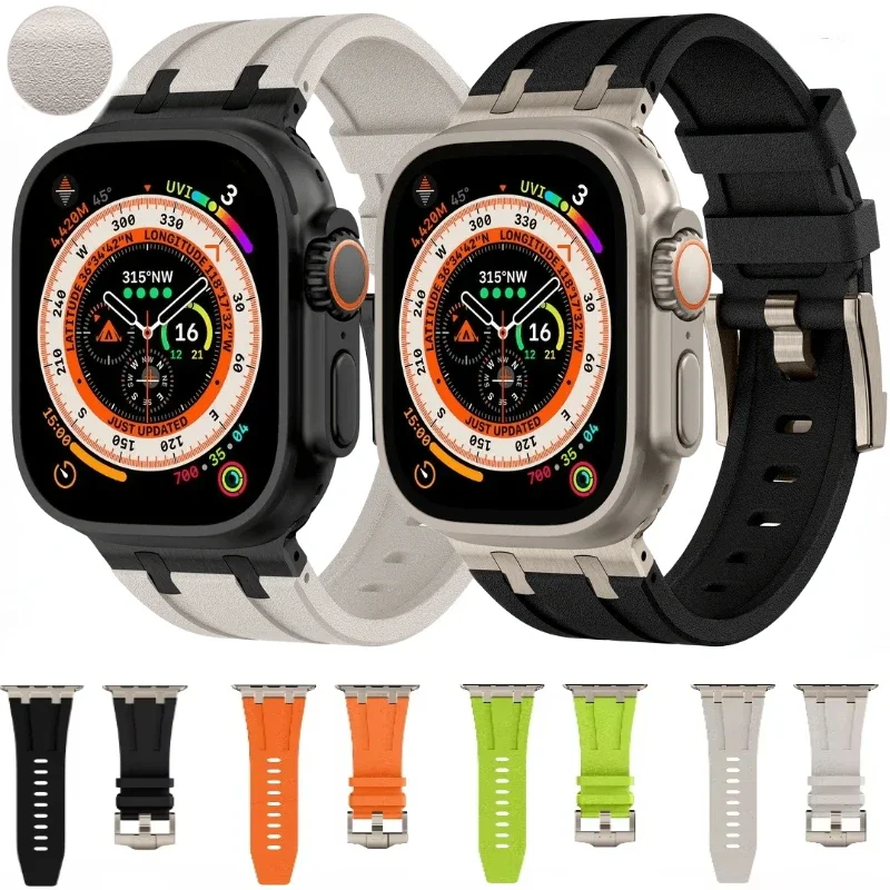 Silicone Strap For Apple Watch Ultra 2 49mm Stone Pattern Liquid Bracelet iWatch 10 9 8 7 6 5 4 SE 46mm 45mm 44mm 42mm Correa
