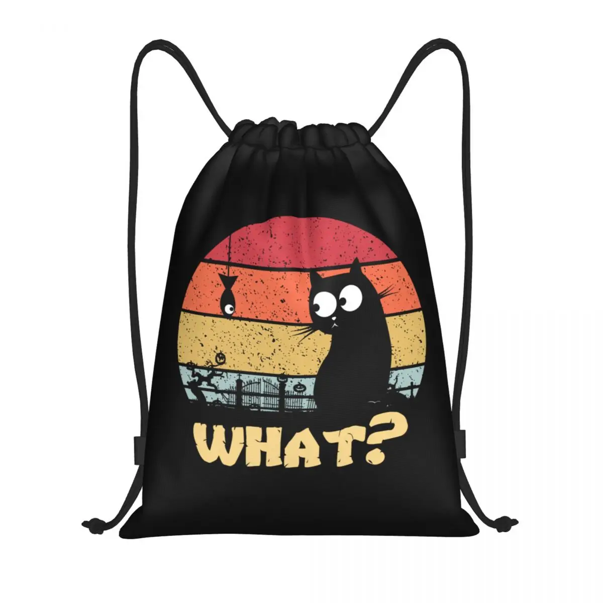 Custom Cat What Murderous Black Cat With Knife Drawstring Backpack Sports Gym Bag Vintage Halloween Shopping Sackpack