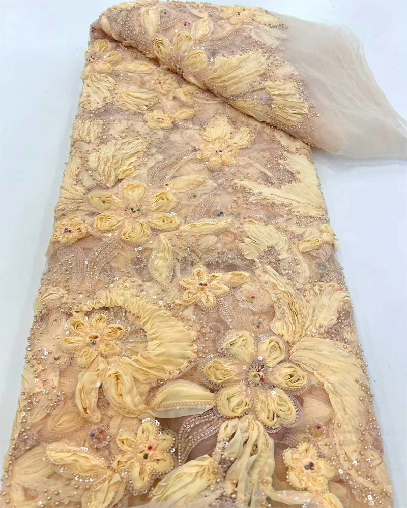 

Latest Luxury Nigerian African Beaded Lace Fabric High Quality Sequins Embroidery African French Lace Fabric For Sewing