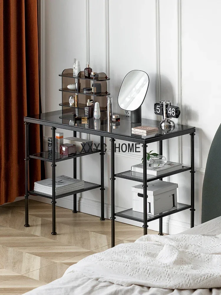 Glass Table Computer Desk Home Simple and Light Luxury Desk Double Layer