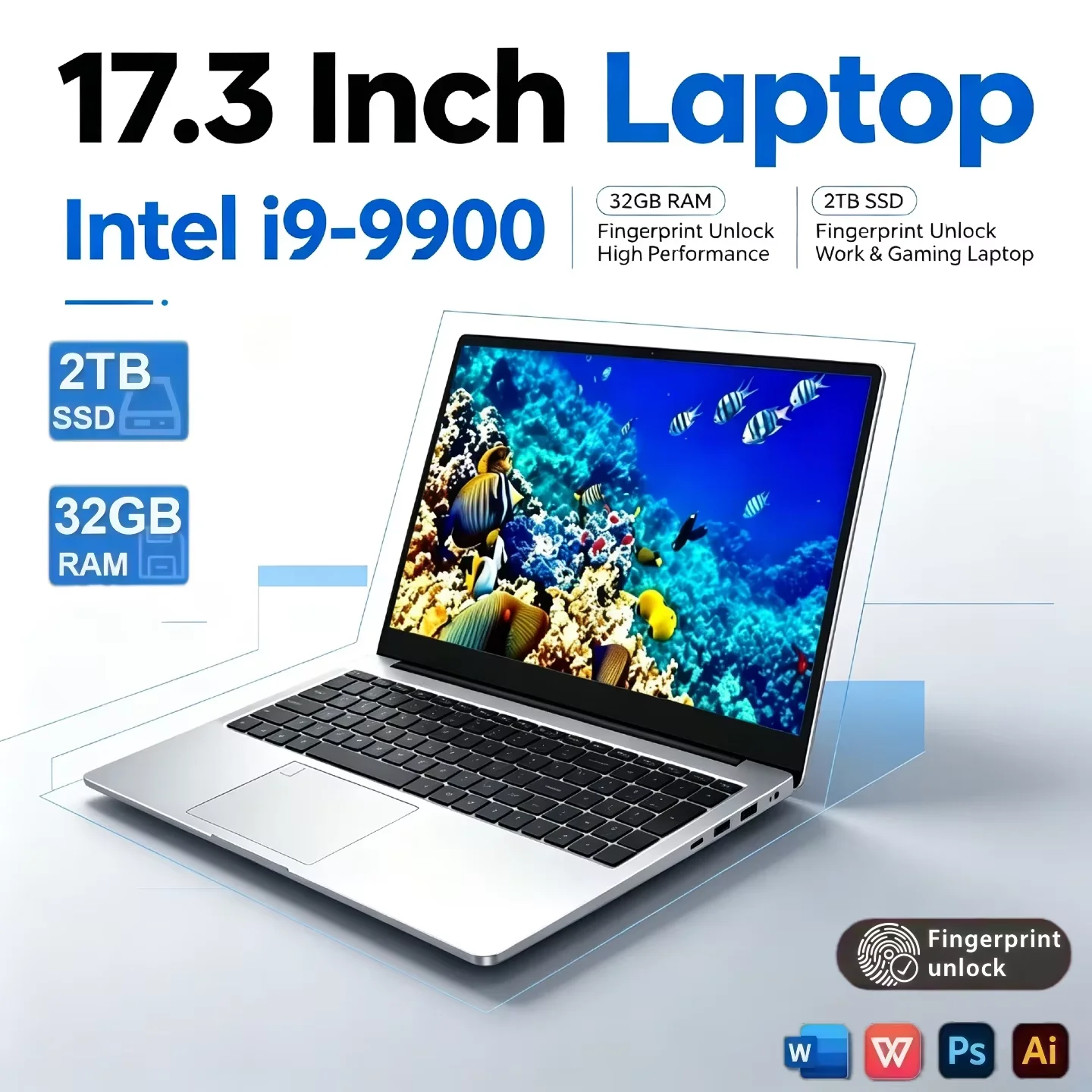 High Performance Intel Core i9 9900 32GB RAM 2TB SSD 17.3 Inch Laptop Fingerprint Unlock Multitask Without Limits Work Gaming
