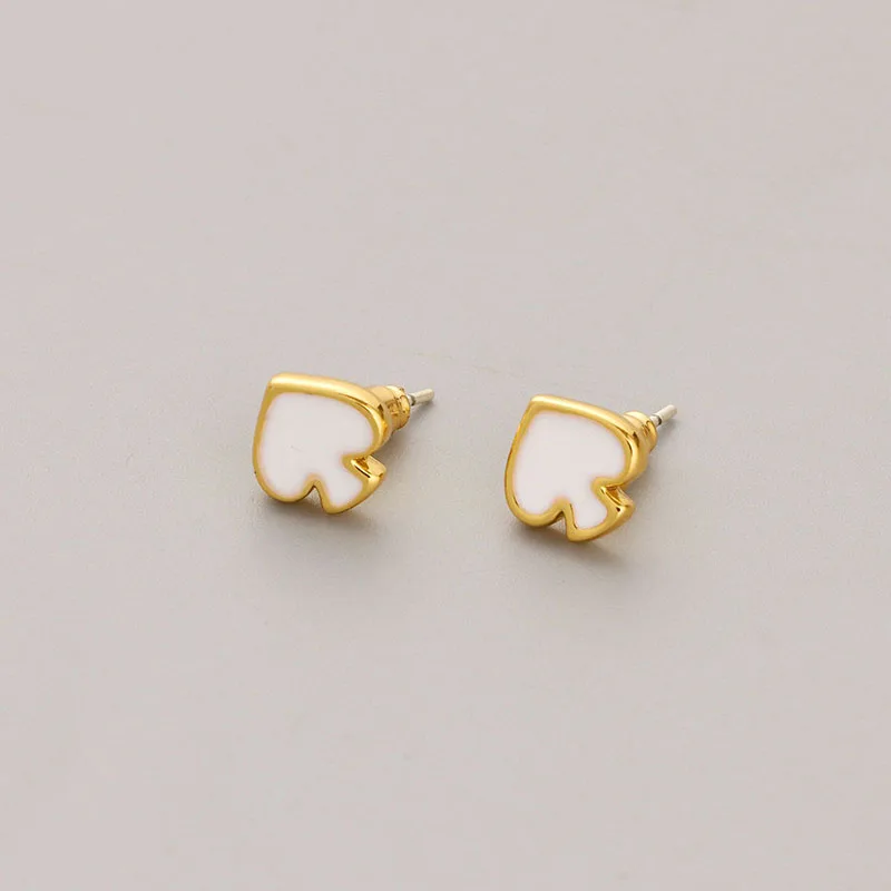 Spring Summer Sweet Cute Romantic Enamel Tiny Poker Spades Heart Stud Earrings Copper Gilded High Quality Fashion Accessories