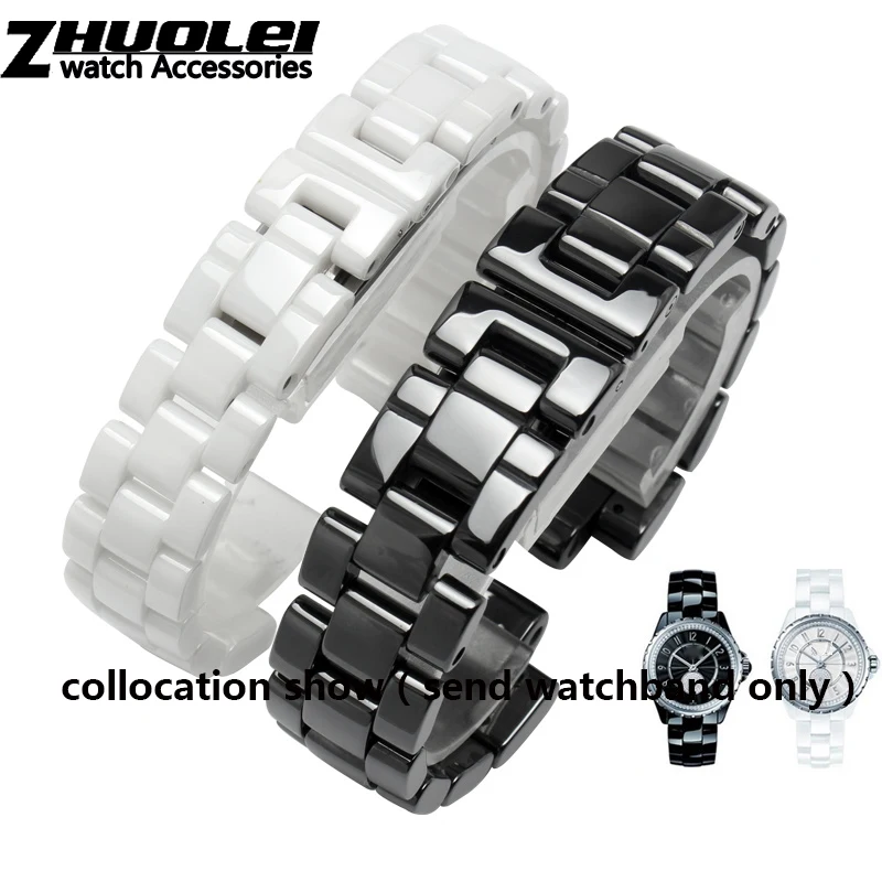 For ceramics wristband high quality women\'s men\'s watch strap Fashion bracelet black white 16mm 19mm