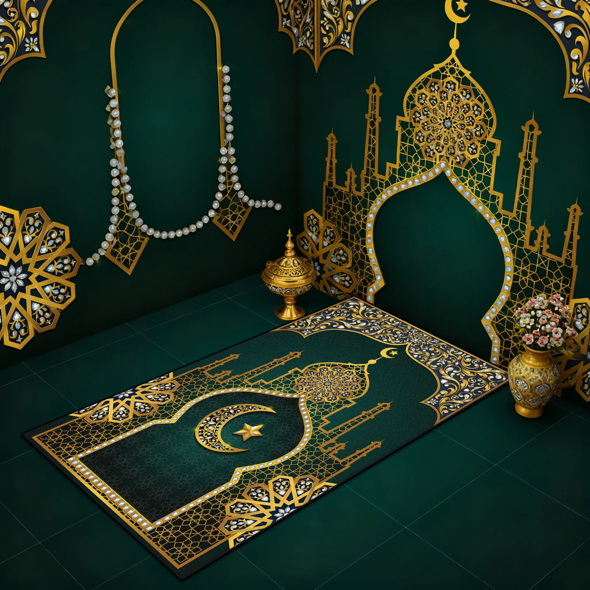 Islamic Religious Style Prayer Mat Musalla Prayer Room Non-slip Washable Floor Mats Home Decor Islamic Ramadan Rug سجادة الصلاة