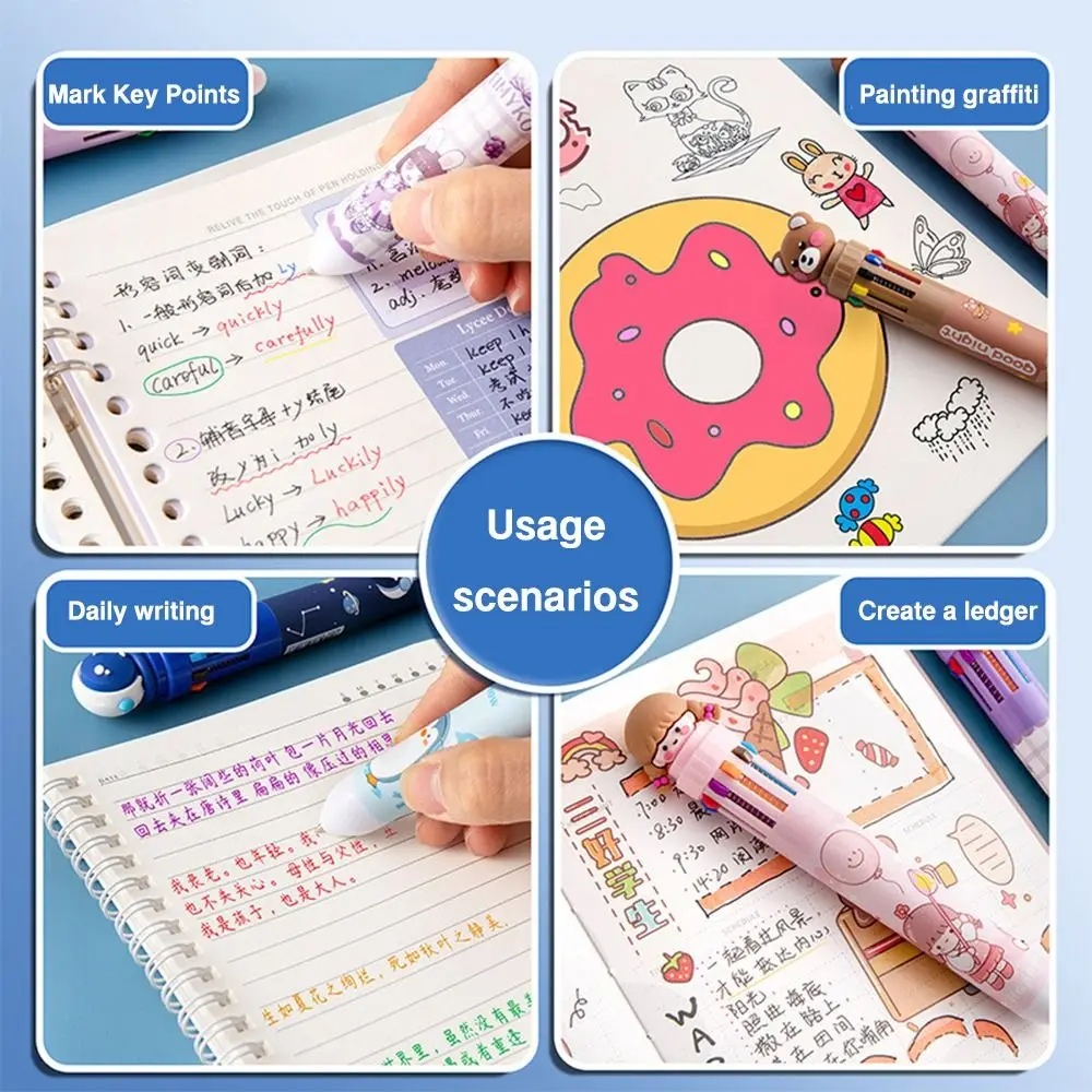 Stronauts/Dinosaurs/Animals 10-Color Pen Silicone 10 Colors Ink Ballpoint Pen Press Type Quick Drying Signature Pen