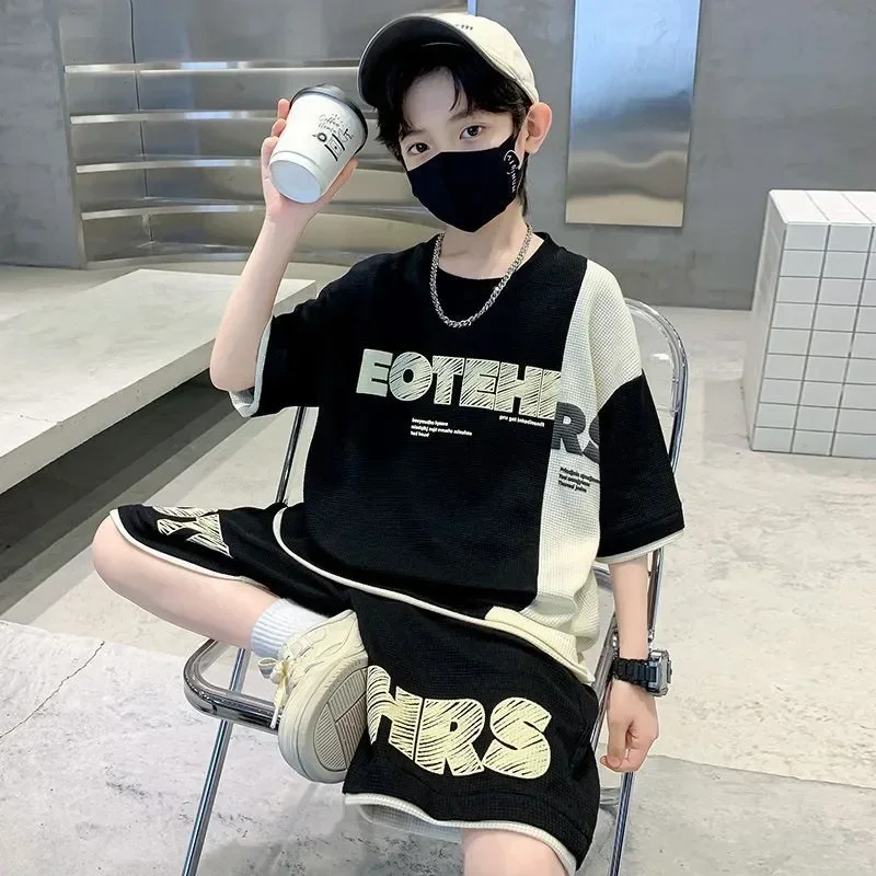 Boys Summer Fashion Short Sleeve Sports Suits 2023 New Trendy Style 4-13 Years Youth Teenage Boys Loose Hip Hop Oversize Clothes