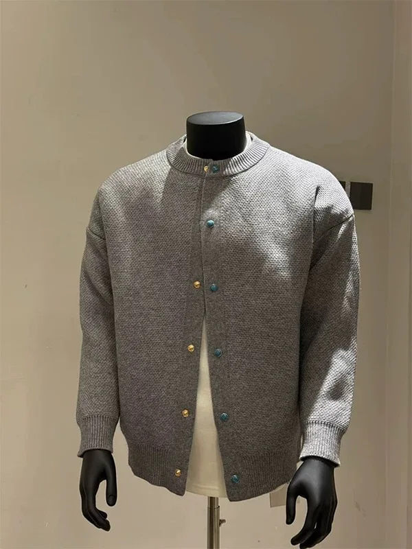 

ey Casual Men's Knitted Sweater Coat with Lapis Lazuli Button Design Loose All-Match Autumn Winter Faion Top