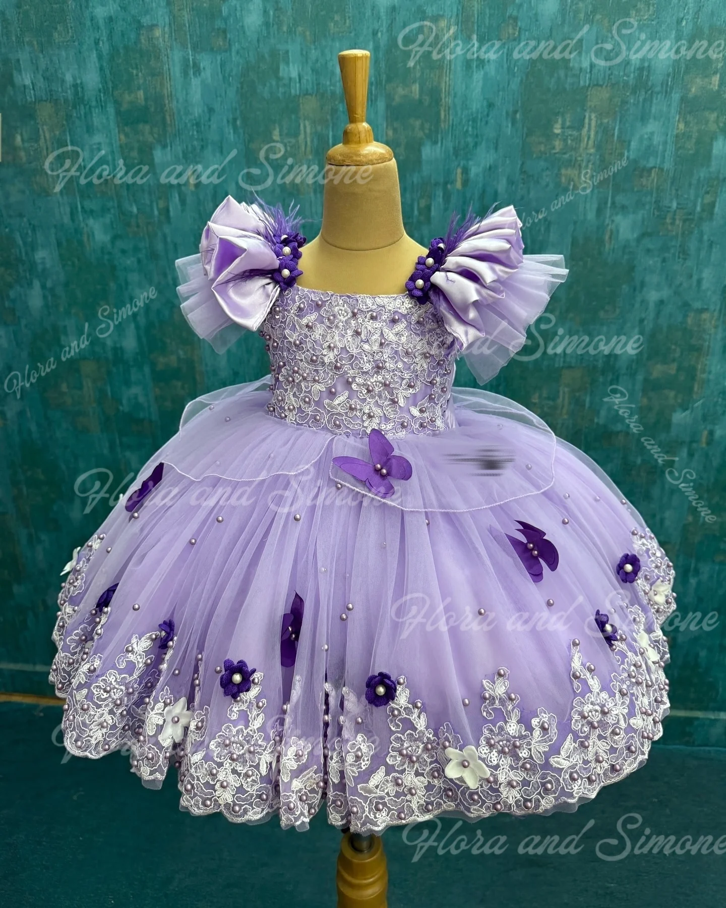 Vestido de aniversário de luxo personalizado rendas pérolas infantil apliques vestido da menina de flor para vestido princesa longo natal baile de formatura vestido