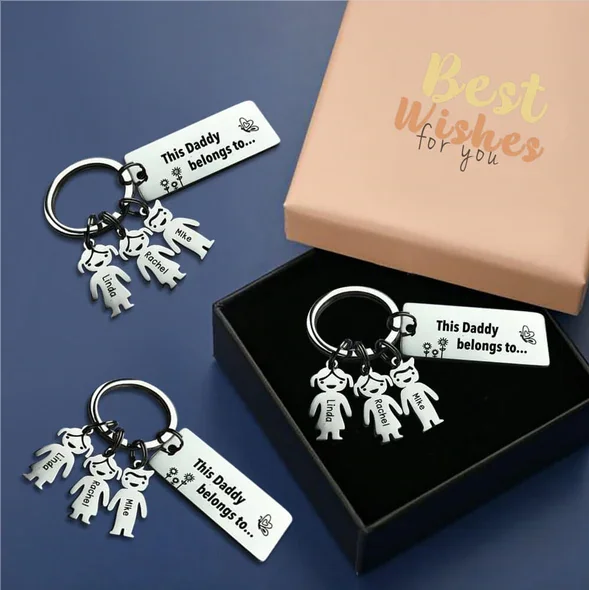 Personalized Stainless Steel Baby Charm Keyring Engraved Family Names Keychain Daddy Mom Jewelry Gift  Drive Safe Key Ring