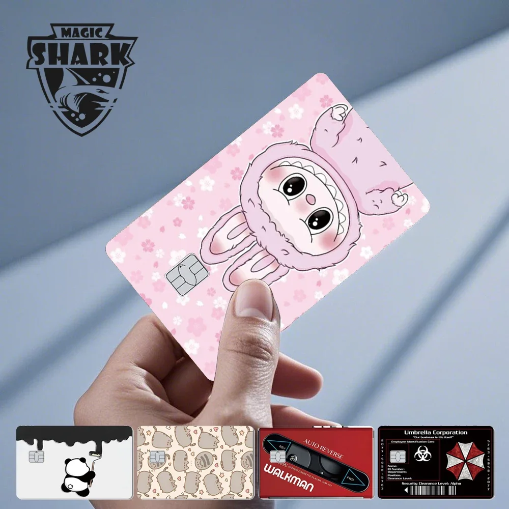 ملصق جلدي لفيلم الأموال من Magic Shark Panda Chips Bow Tape Cat لبطاقة الخصم الائتمانية المترو لا يتلاشى