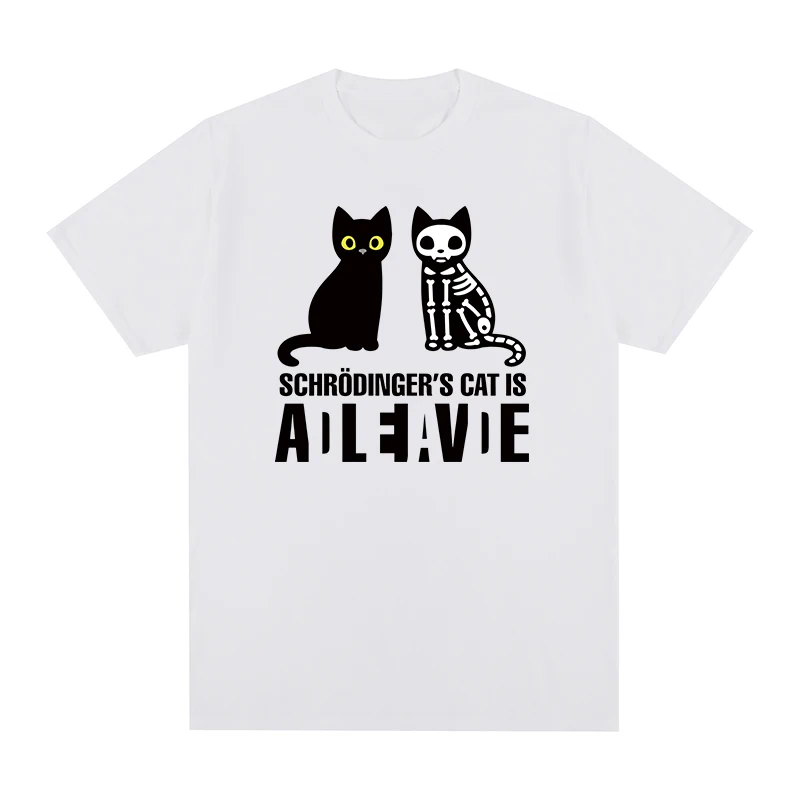 T-shirt en coton pour homme et femme, avec le chat est mort et vivant, en physique