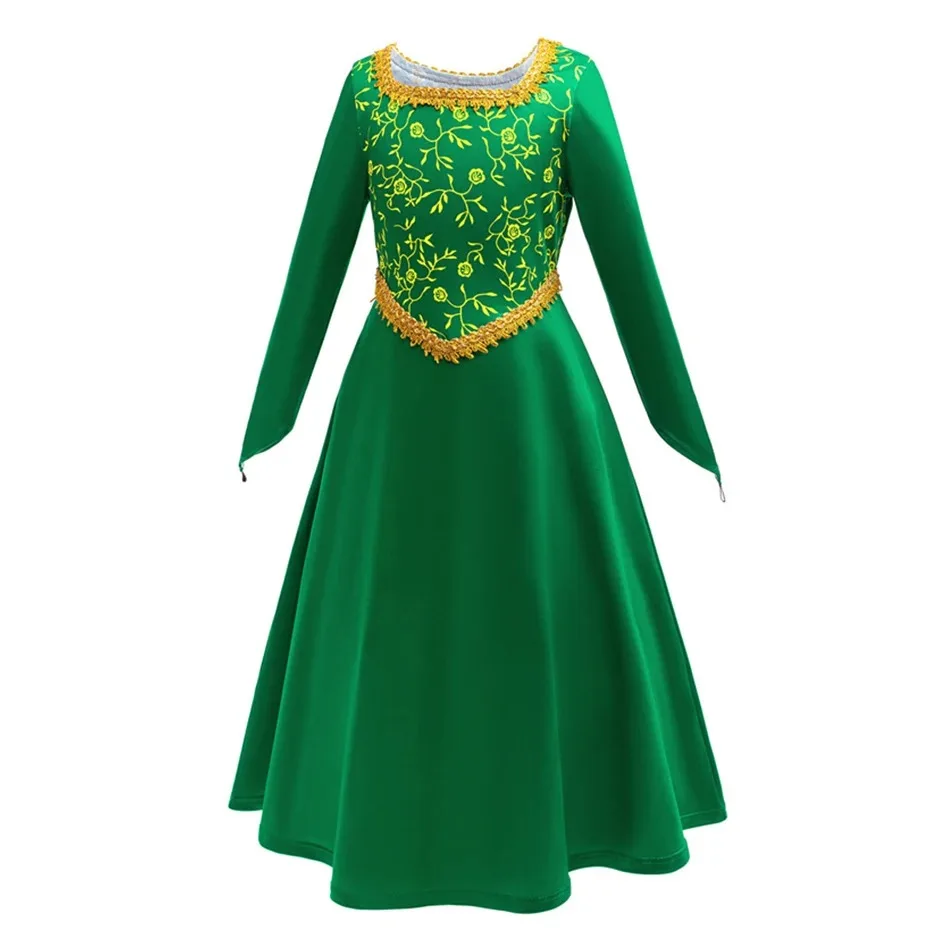 Anime Girls Princess Green Dress Fiona Dress Shrek Cosplay Costume Halloween Fancy Fantasy Party Suit Roleplay for Kids