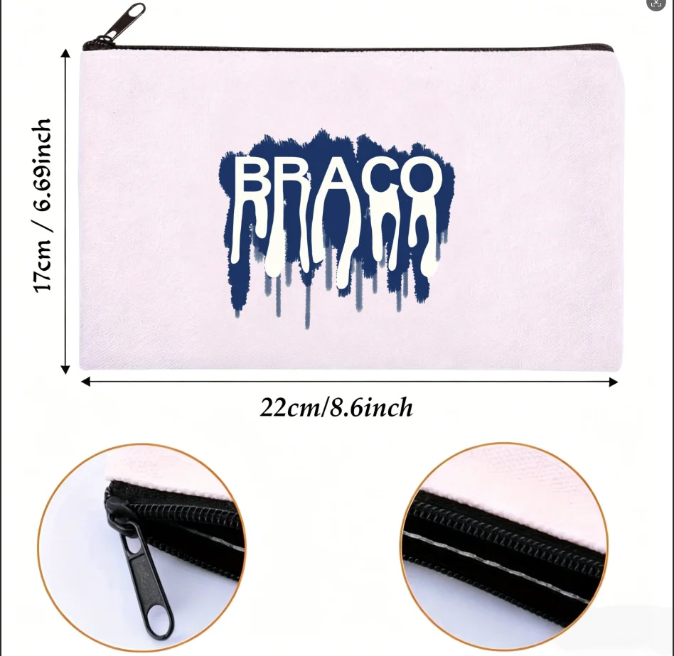 1PC BRACO Bolsa con cremallera de lona con letras de grafiti estilo goteo, estilo urbano, para maquillaje, monedas y papelería