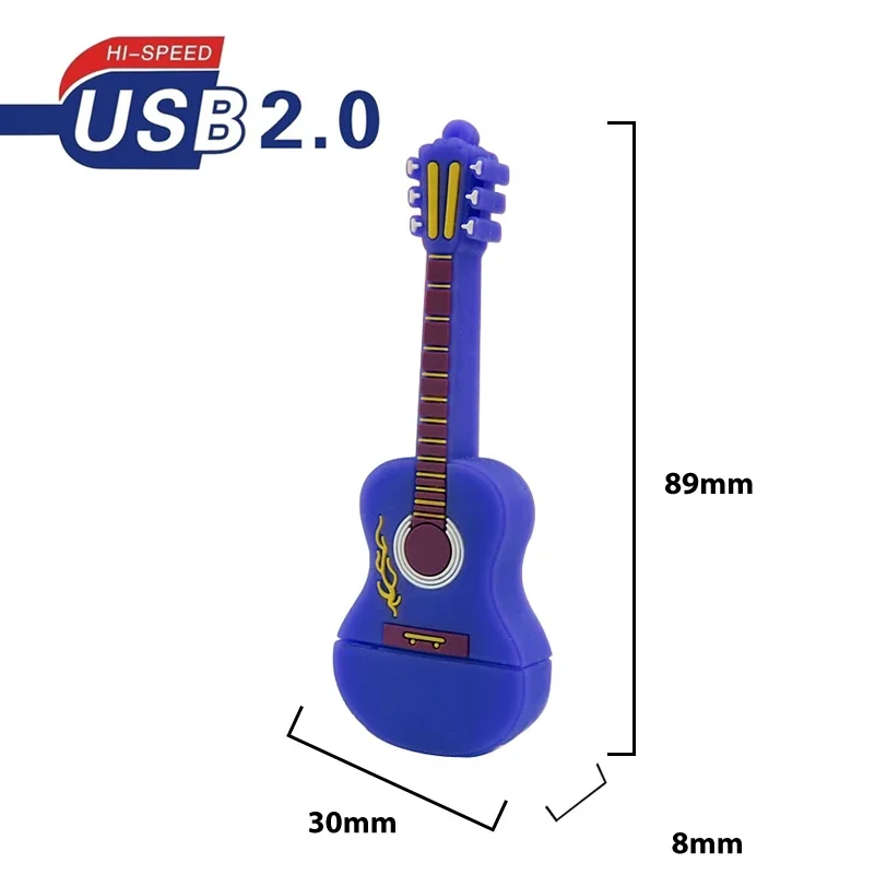 Cartoon Guitarras em Forma de U Disco USB 2.0, Hot Style, Música Flash Drive, Pendrive, Memory Stick, Adequado para Estudantes, Presentes, 64GB, 16GB