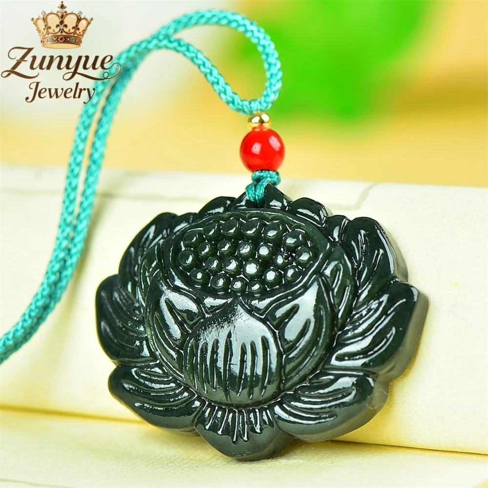 

Natural Hetian Green Jade Small Lotus Pendant Luxury Quality Jewelry Fashion Jewelry Handicraft Best Selling Charms Exquisite