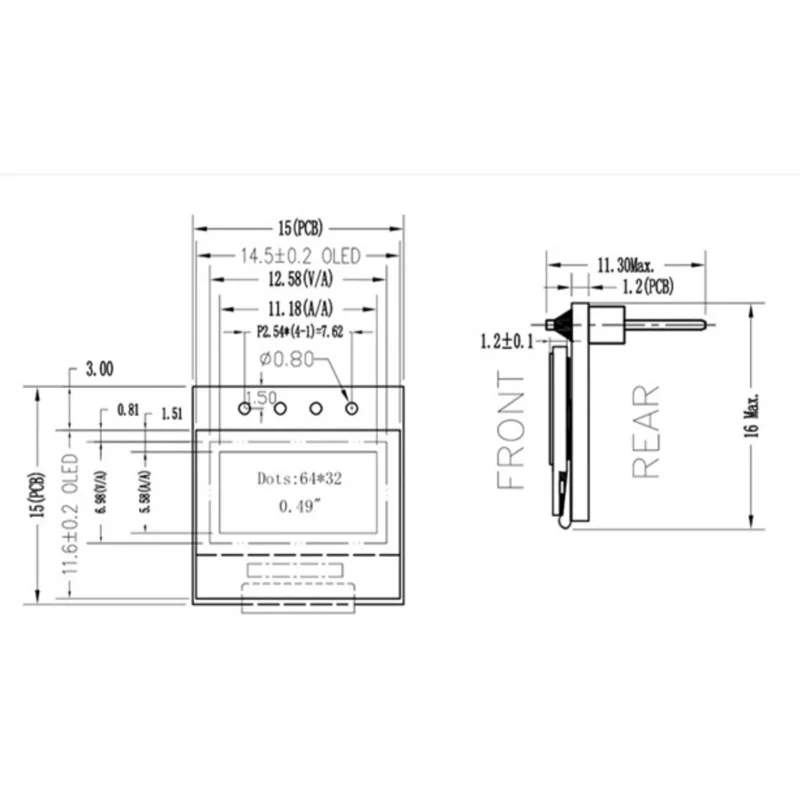 0.49 inch 4 pin LCD OLED Module SSD1315 IIC Serial Port White Light Unit 64x32 Small LCD Display