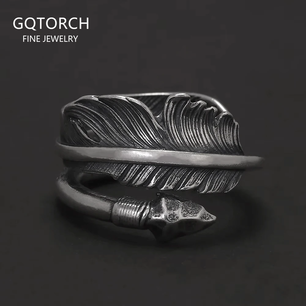 925 Sterling Silver Retro Feather Arrow Open Ring for Women Men Thai Silver Color Vintage Girl Boy Fashion Jewelry Accessories