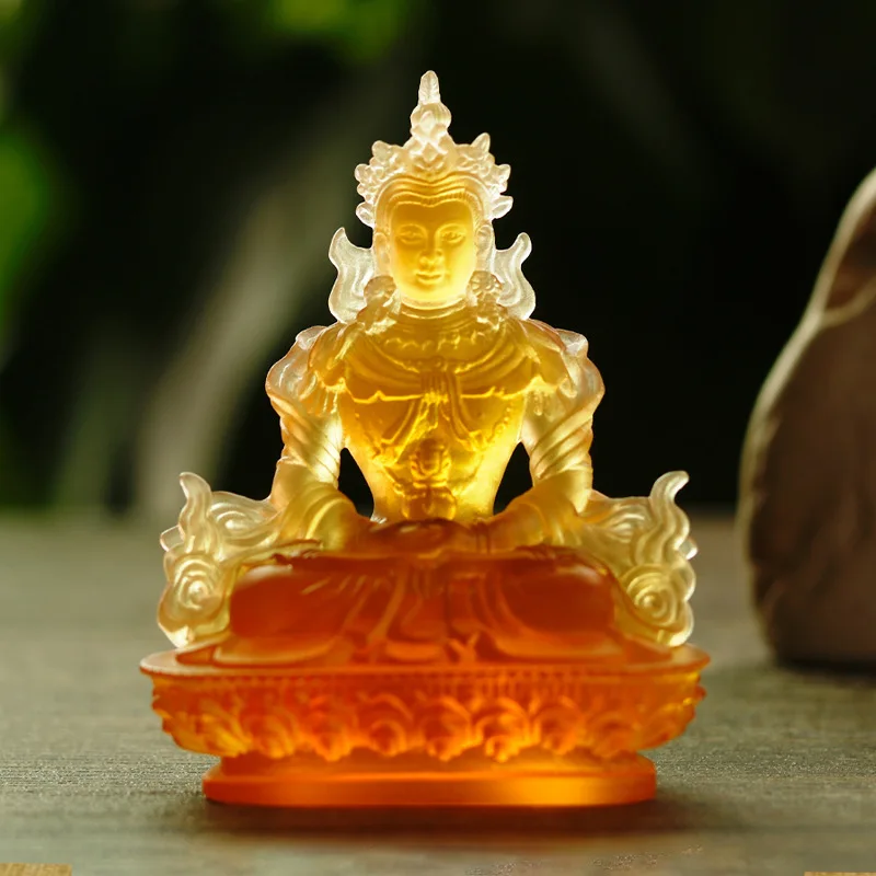 Buddhist Art Ancient Glazed Small Statue Offering Longevity Buddha Ornament Gift Box Set