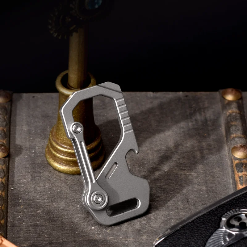 Outdoor Titanium Keychain Carabiner EDC Bottle Opener Mini Waist Belt Key Ring Portable Climbing Buckle