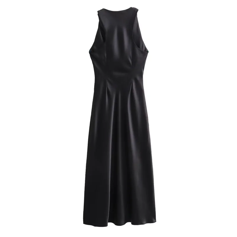 ETJ 2026 Elegantes Satin-Slip-Kleid für Damen Ärmellos mit Wasserfallausschnitt Figurbetontes Midikleid Vintage-Chic Partykleid Robe Femme Bekleidung – Detail 20