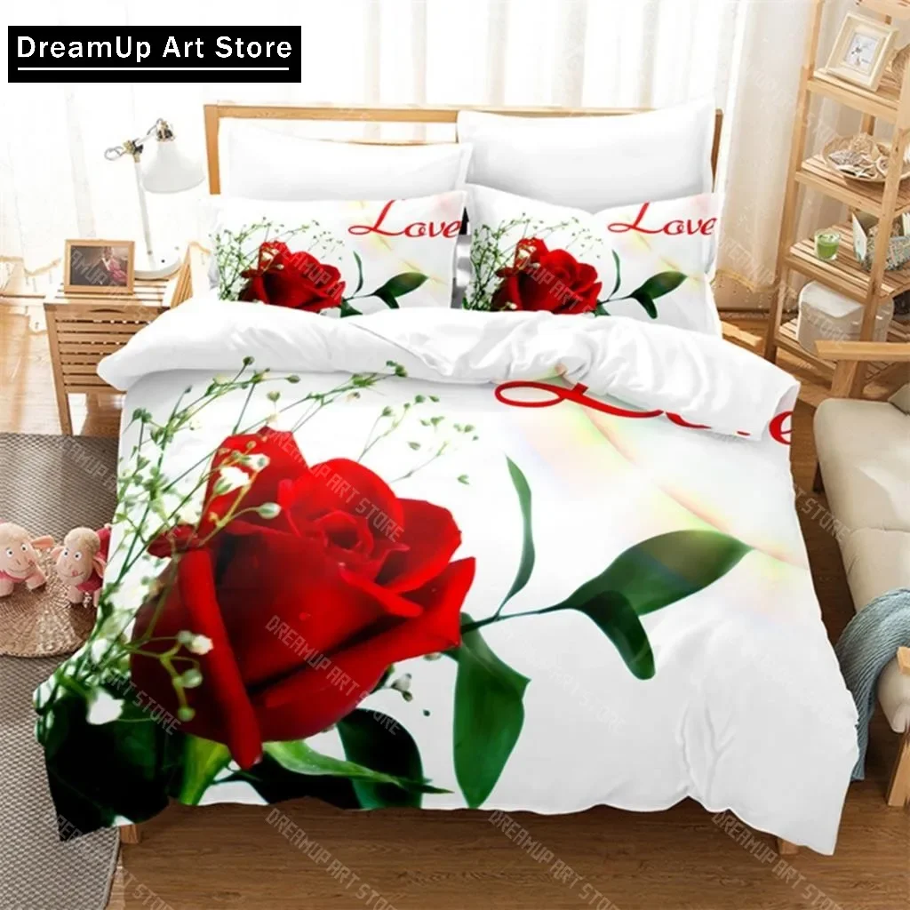 

3D Red Rose Print - 3PCS Duvet Cover Set, Available in King, Queen, Full, Single & Double Sizes