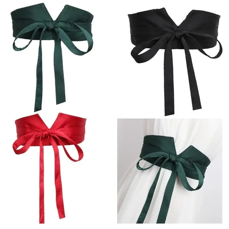 

39BB женский широкий пояс, винтажный элегантный широкий корсет под грудью, декоративный женский атласный корсет с веревкой с