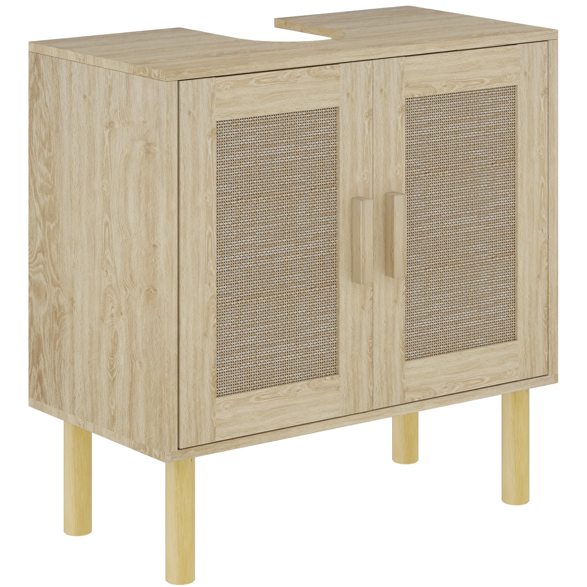 Mueble de baño HOMCOM para debajo del lavabo, mueble bajo lavabo, puertas rrtin, estilo bohemio, patas tipo pin, 2 niveles, 60 cm