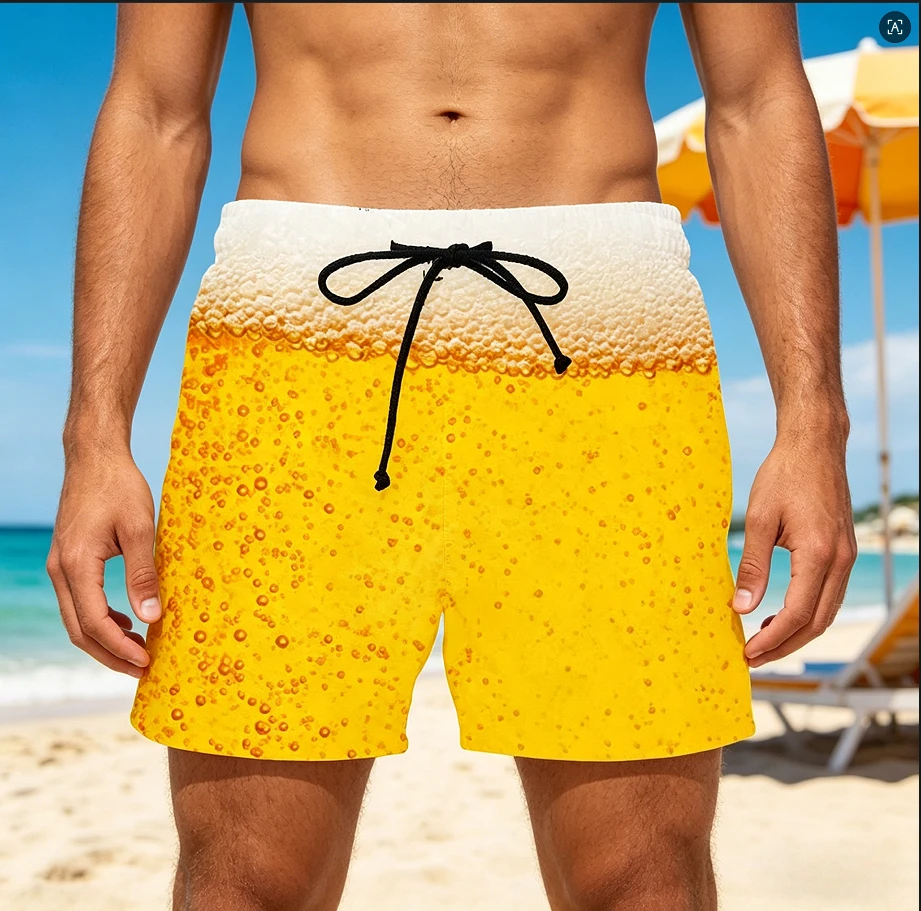 

3D print beer pattern sport Quick-dry Breatha men beach shorts summer bay casual surfing swimsuits Hawaiian swimsuits ice shorts