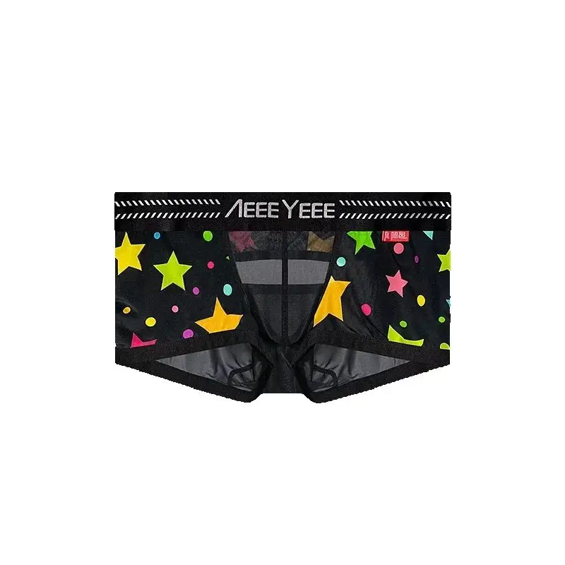 1 pcs Men's Underwear Animal Pattern boxer ultra-thin ice silk low waisted youth Mesh transparent traceles Sport pants