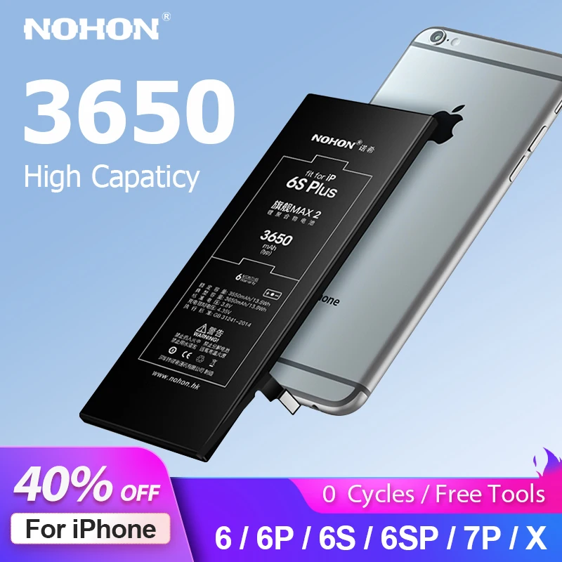 

NOHON High Capacity Battery for iPhone 6 6S 7 Plus 6P 6SP 7P Apple Smartphone Bateria for iPhone X Batteries with Tools